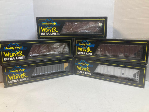 “5-Car Weaver Lot – Coal, Grain & Boxcars – Diverse Road Names – O Scale 3-Rail”