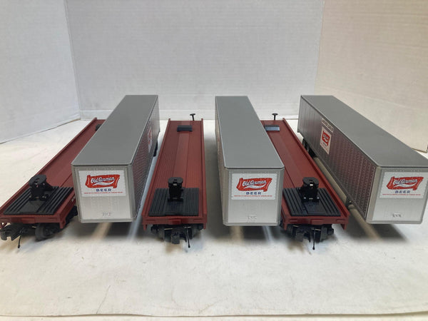 MTH Premier Western Maryland Flatcars w/ Old German Beer Trailers (3) O Scale