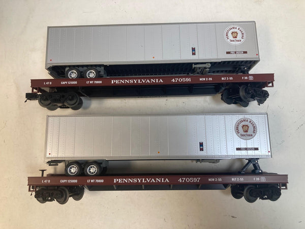 MTH Premier Pennsylvania PRR Flatcars w/ TrucTrain Trailers (2) 470591 470597