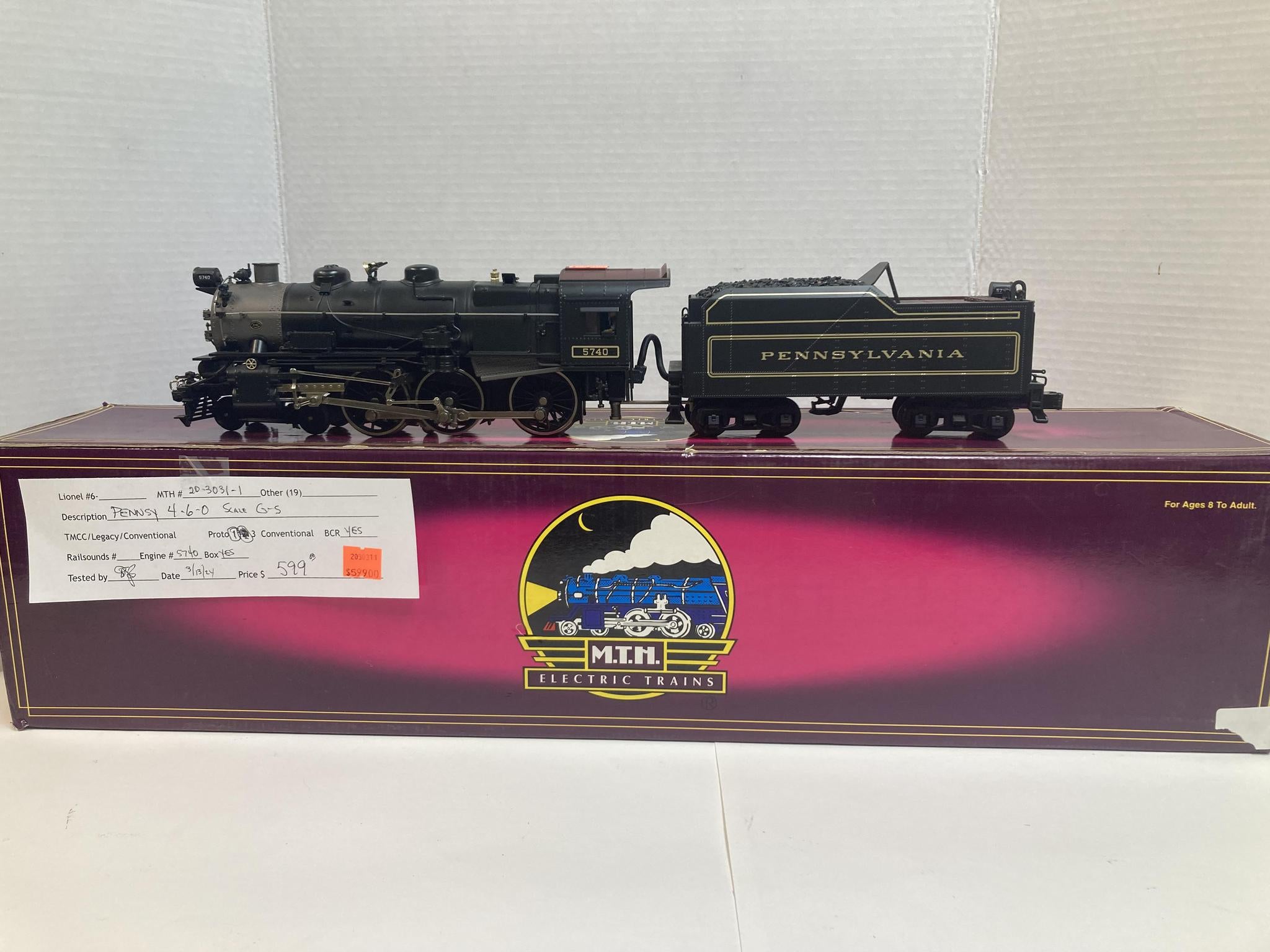 MTH Pennsylvania 4-6-0 Die-Cast Steam Locomotive O Gauge (20-3031-1)