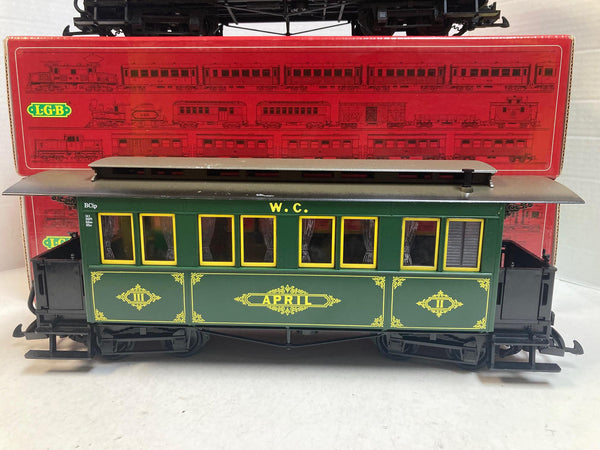 LGB 2-Car Passenger Set 3060 – Custom W.C.R.R. “Kathryn” & “April” Lettered Cars – G Scale – Excellent