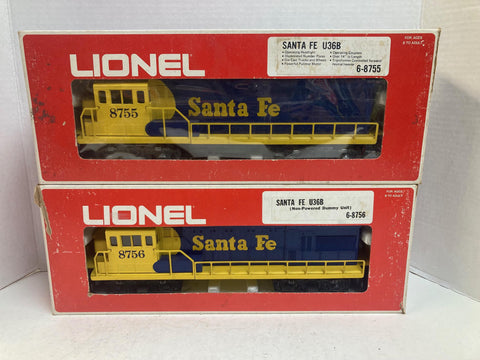 Lionel Santa Fe U36B Diesel Locomotive Set #6-8755 Powered & #6-8756 Dummy O Gauge