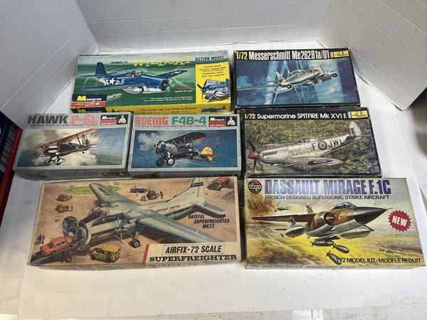 Vintage Airplane Model Kit Lot of 17 (Revell, Monogram, Heller, Matchbox, Airfix, Minicraft) - 1/72 & 1/48 Scales
