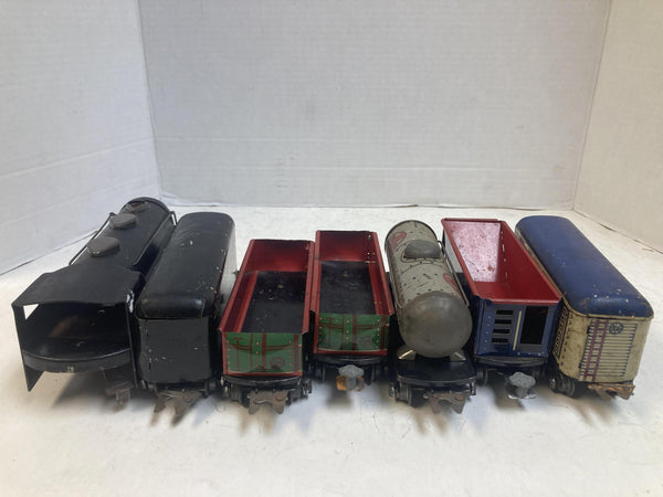 Marx Prewar O Gauge Commodore Vanderbilt Steam Loco Set - NYC Tender & 5 Tin Cars (Tab Couplers)