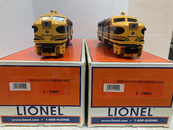 Lionel D&RG Alco PA A-A Diesel Set 6-24501 Powered & 6-24502 Dummy – O Gauge – C8 w/ Box