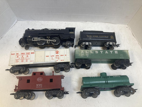Vintage Marx O Gauge 999 Steam Locomotive & Tender w/ 4 Freight Cars - Tilt Couplers