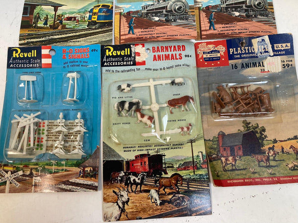 HO Scale Scenery Lot (6 Sets) - Revell/Life-Like/Plasticville - Figures & Signs