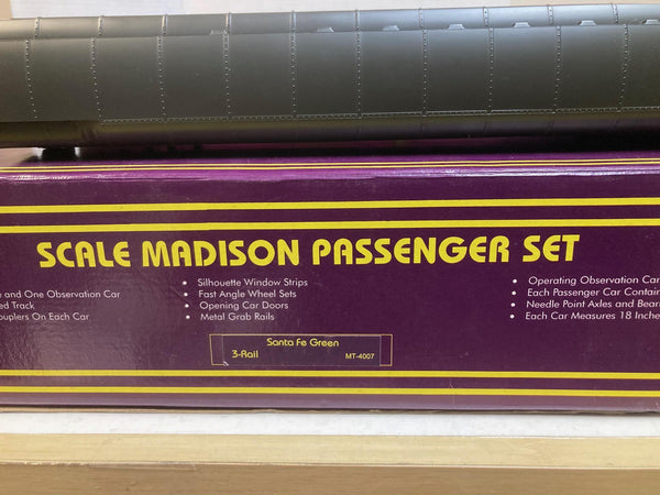 MTH Premier 20-4007 Santa Fe Green 70’ Madison Passenger Set - 5-Car Lot O Scale