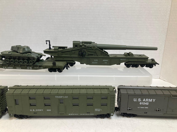 Cox HO Scale U.S. Army Military Train Set – 7 Cars + Loco – Tank, Cannon, Troop