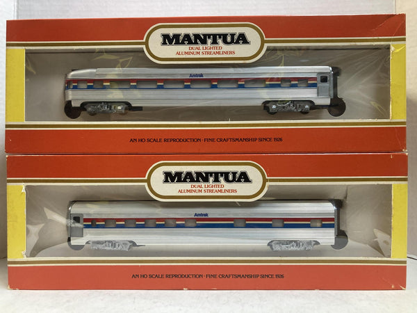 Mantua HO Scale Amtrak Dual Lighted Aluminum Streamliners 6 Passenger Car Set Boxed