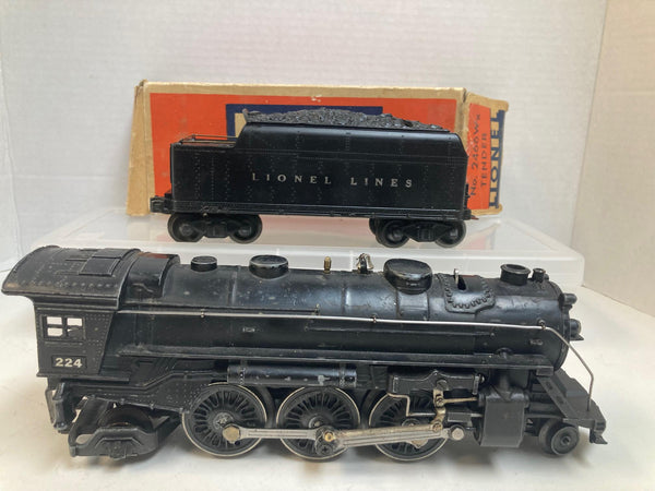 Lionel 224 2-6-2 Prairie-Type Steam Locomotive with 2466W Whistle Tender – Early Postwar (1945–1947)