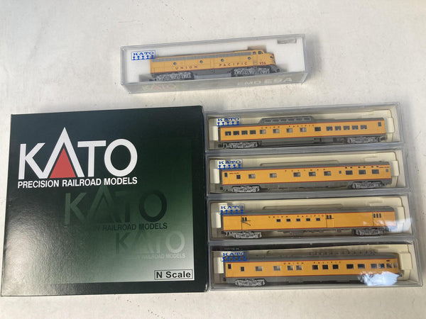 Kato N Scale Union Pacific Passenger Train Set – E9A Locomotive & Smoothside 4-Car Passenger Set B (New)