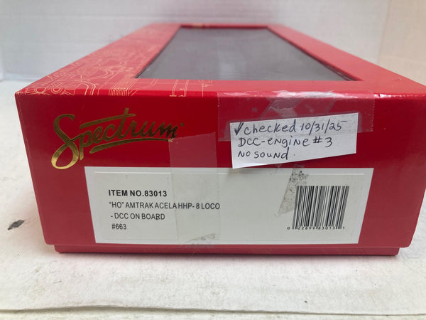 Bachmann Spectrum HO 83013 Amtrak Acela HHP-8 #663 – DCC On Board – No Sound – Excellent Condition