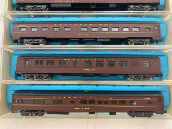 Arnold GG1 Pensylvania Tuscan N Scale w/ 4 Atlas 85' Passenger Cars: Baggage, Observation, Diner, Roomette (0275M, 2623,2651,2652,2654))