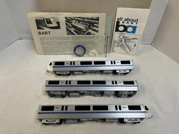 Vintage BART HO Scale 3-Unit Train Set Athearn Powered A-B-A Built w/ Box & Paperwork