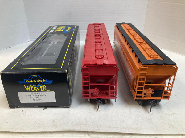 Weaver Duke Energy 3-Bay Offset Coal Car 2-Rail O Scale (48/300) NEW + MTH & Atlas Covered Hoppers Lot