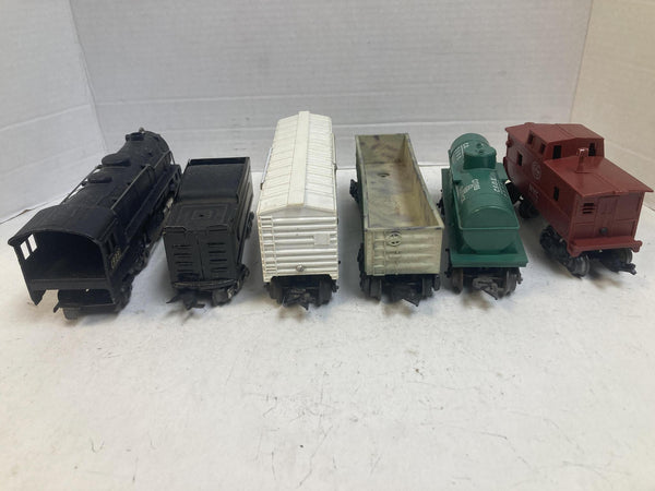 Vintage Marx O Gauge 999 Steam Locomotive & Tender w/ 4 Freight Cars - Tilt Couplers