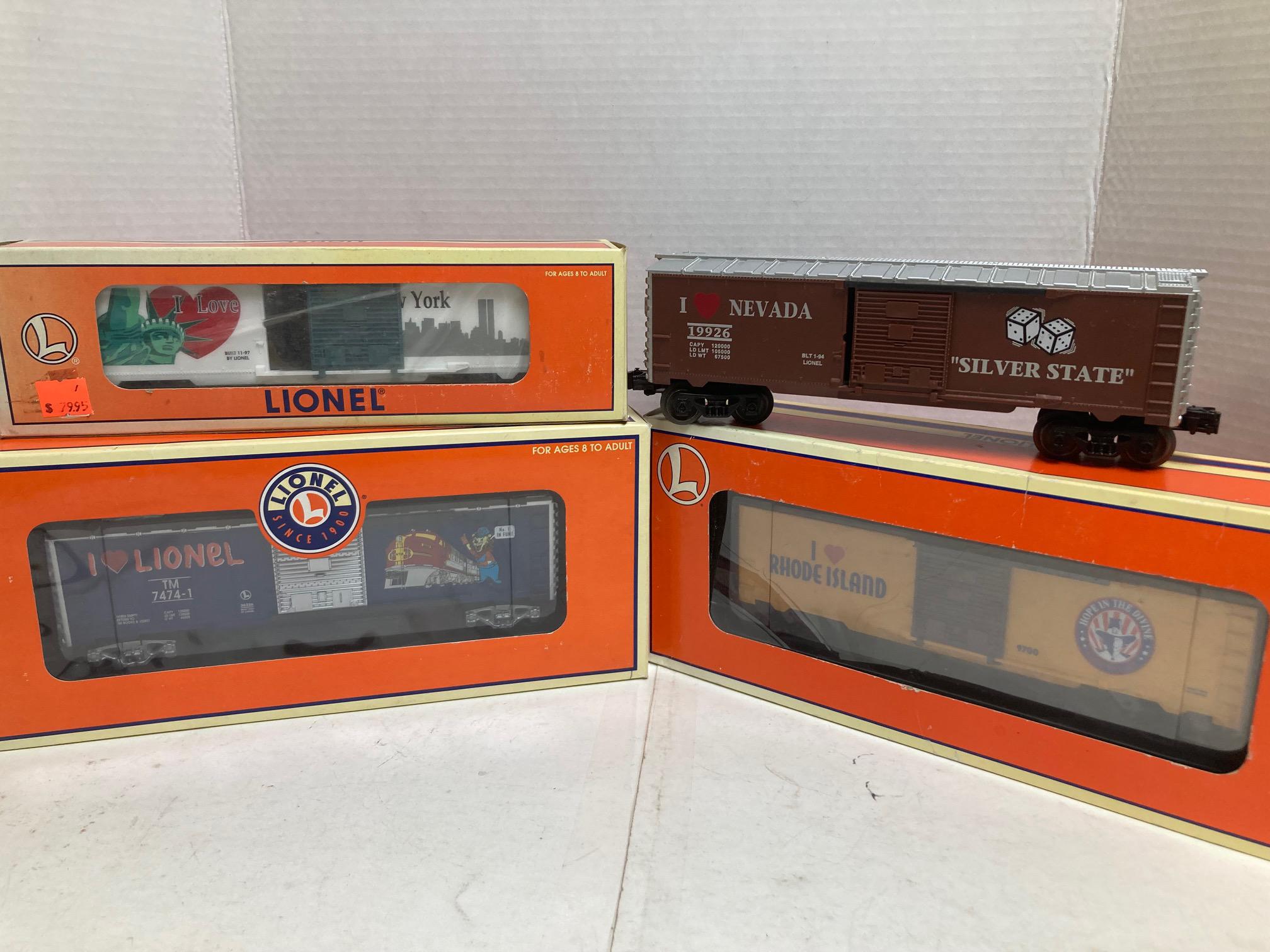 Lionel "I Love" Car Lot: Lionel 36236, NY 19949, NV 19926, RI 19971