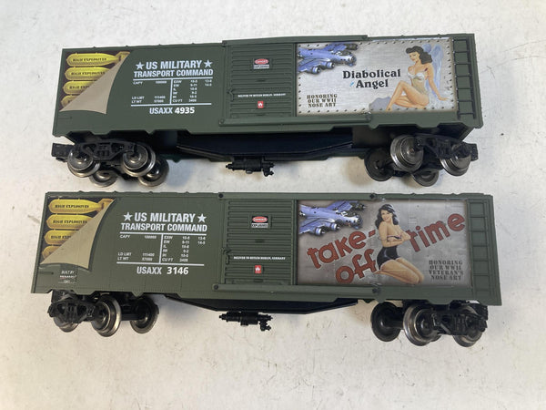 Menards O Scale WWII Veteran Nose Art Boxcar Lot (Diabolical Angel & Take Off Time)