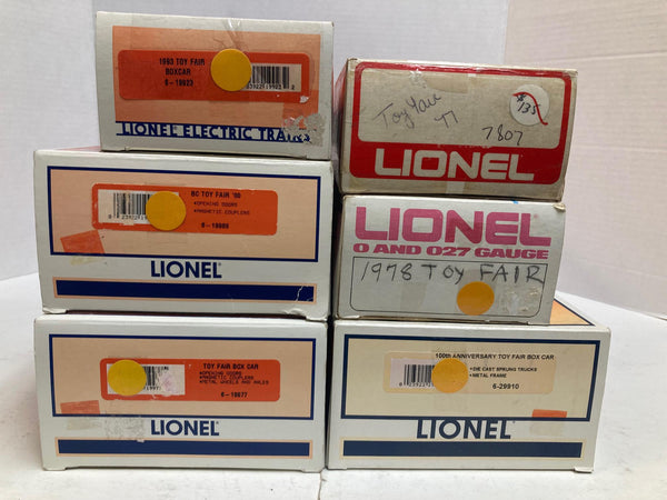 Lionel Toy Fair Boxcar Lot: Years 77, 78, 93, 99, 00, 03/100th Anniversary BC (6-7807, 7815, 19923, 19977, 19989, 29910)