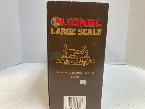 Lionel Large Scale 8-87203 Santa & Snowman Hand Car – Pre-Owned Very Good Condition – Tested – G Gauge Christmas