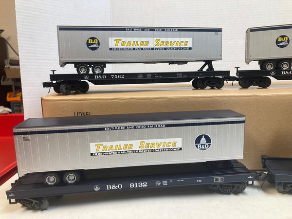 MTH Premier O Scale B&O Flatcars w/ Trailers (4) 7562 7568 9132 9920 Trailer Service
