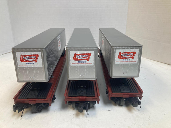 MTH Premier Western Maryland Flatcars w/ Old German Beer Trailers (3) O Scale