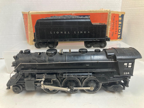 Lionel 224 2-6-2 Prairie-Type Steam Locomotive with 2466W Whistle Tender – Early Postwar (1945–1947)