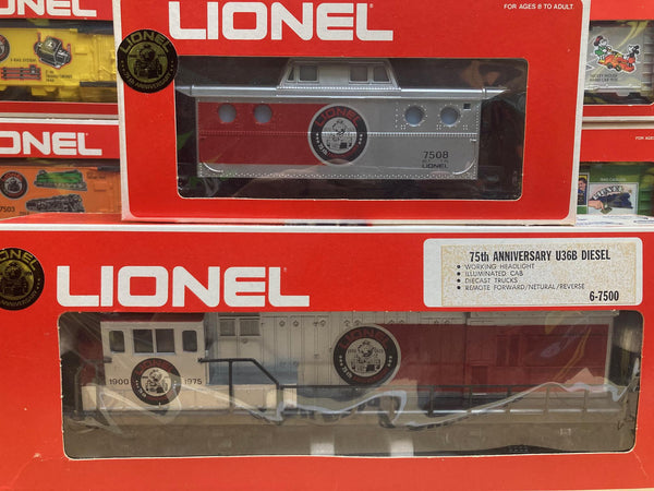 Lionel 75th Anniversary Set: U36B Diesel, Caboose, & 7 Cars (6-7500)-(6-7508)