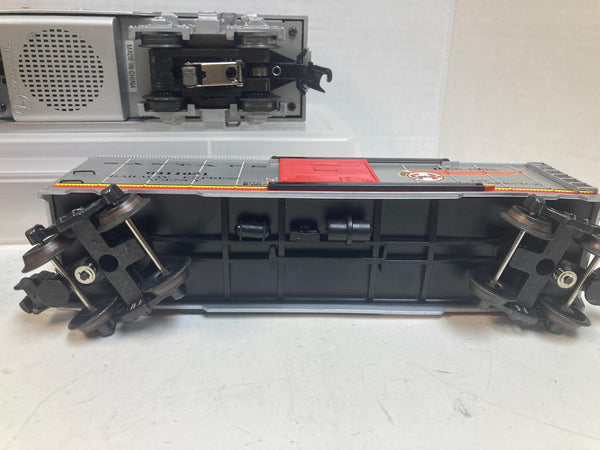 O Gauge Santa Fe Lot – Lionel 170 Loco, MTH Caboose 1604, K-Line Boxcar 6411051 – Red/Yellow/Grey