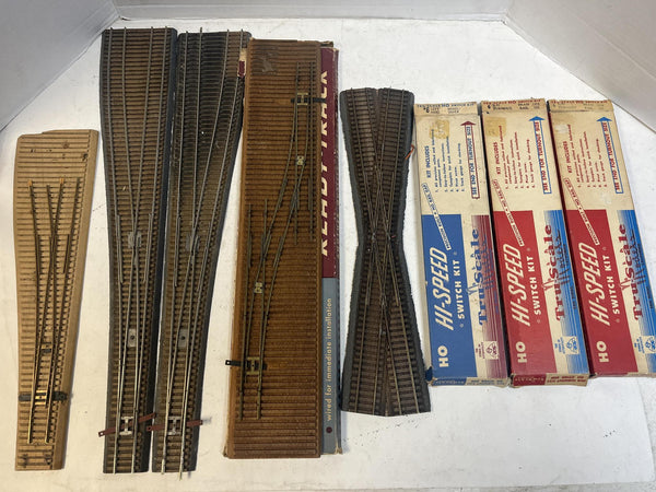 Vintage Tru-Scale HO Gauge Track Switch Lot - Built & Kits (8 Turnouts + Crossing)