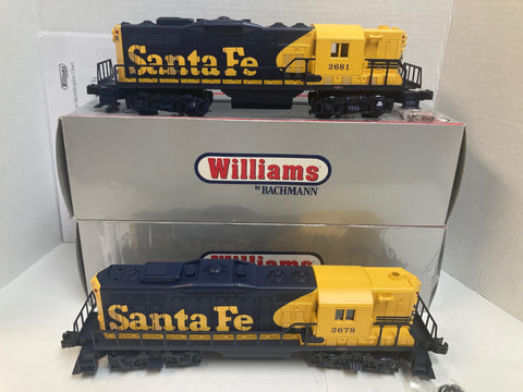 Williams Sante Fe GP-9 Powered and Dummy Locomotive Blue/Yellow 2678 & 2681 (No. 21420 & 21520)