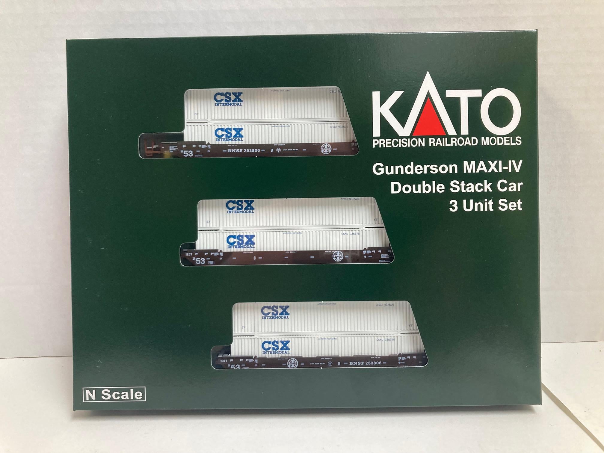 KATO Gunderson MAXI-IV Double Stack Car BNSF w/ CSX Containers (106-6186)