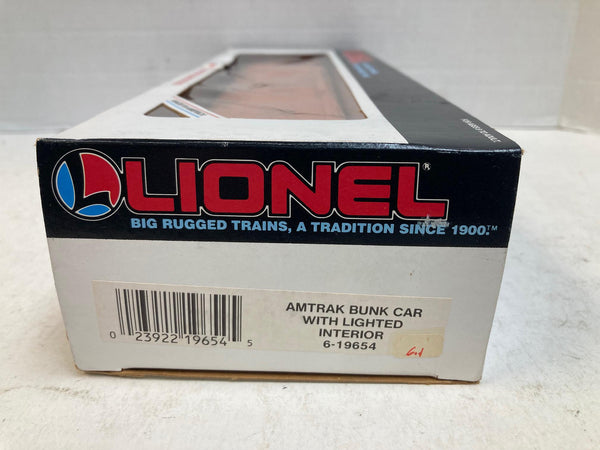 Lionel 6-19654 Amtrak Bunk Car Lighted Interior LNIB O Gauge