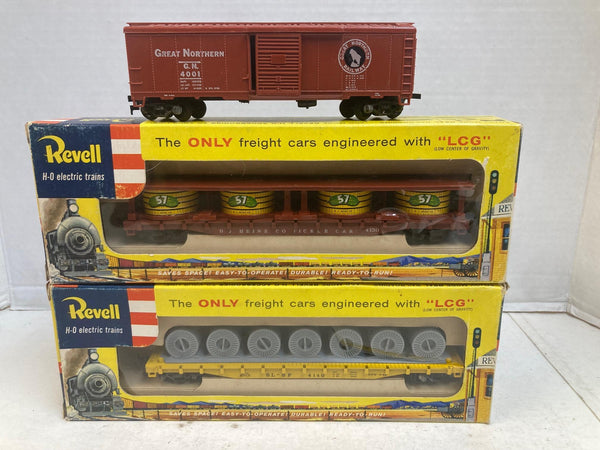 Vintage Revell HO 3-Car Lot - Heinz Pickle, Frisco Cable Reel, GN Boxcar - VG