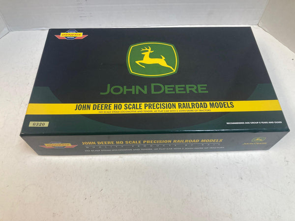 John Deere HO Scale Steam Locomotive & Tender + 40′ Flat Car w/ 2 John Deere GP Tractors – Good Cond., Runs Great, DCC-Ready