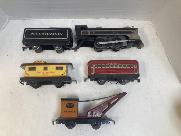 Marx Prewar O Gauge Commodore Vanderbilt Steam Loco Set - Pennsylvania Tender & 3 Cars (Tab Couplers)
