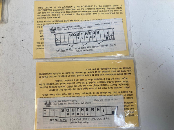 30 Lot Herald King HO Scale Decals - Southern Railway & PRR - New Old Stock