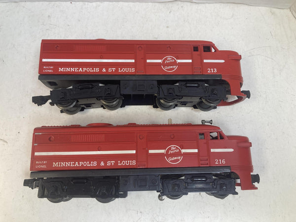 Vintage Lionel Postwar 213 & 216 Minneapolis & St. Louis Alco FA A-A Diesels Tested