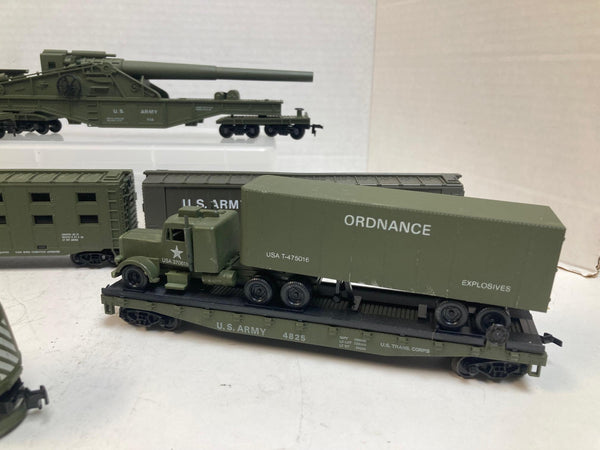 Cox HO Scale U.S. Army Military Train Set – 7 Cars + Loco – Tank, Cannon, Troop