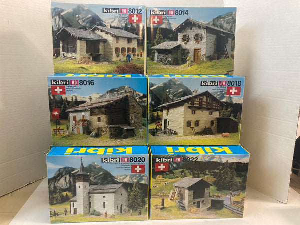 Kibri HO Scale Village kits (B-8010): includes 6 different village buildings kits (8012, 8014, 8016, 8018, 8020, 8022)