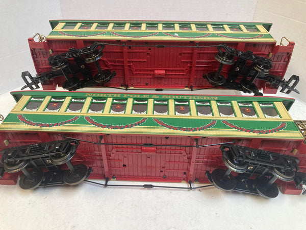 Bachmann G Gauge North Pole & Southern #12 Steam Locomotive & 2 Passenger Cars – Sounds, Smokes, and Lights