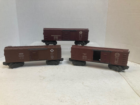 Lionel X6454 (3) Box Car Set includes: X6454 Pennsylvania, X6454 Erie, X6454 Southern Pacific