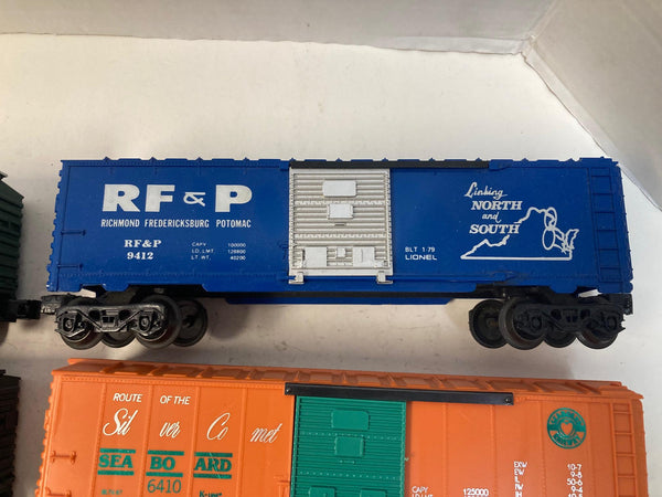Lionel Fallen Flags Box Car Set of 4 (Seaboard, SCL, RF&P) - O Scale - Good