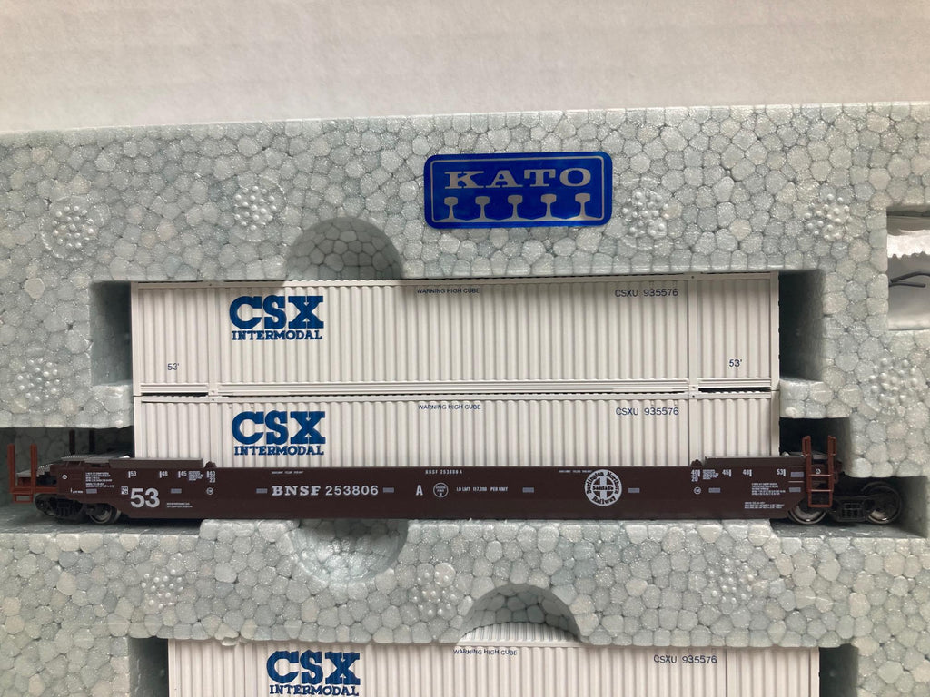 Kato 106-6210 N Gunderson MAXI-I Double Stack Car BNSF Swoosh 5 Unit Set 238403 W China Containers Kato 106-6210 N Gunderson MAXI-I Double Stack Car BNSF Swoosh 5 Unit Set 238403 W China Containers