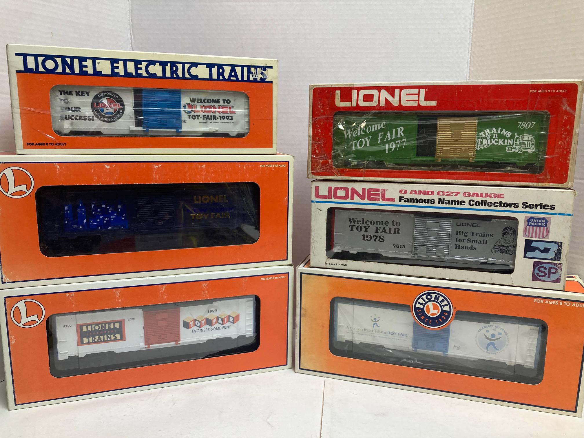 Lionel Toy Fair Boxcar Lot: Years 77, 78, 93, 99, 00, 03/100th Anniversary BC (6-7807, 7815, 19923, 19977, 19989, 29910)