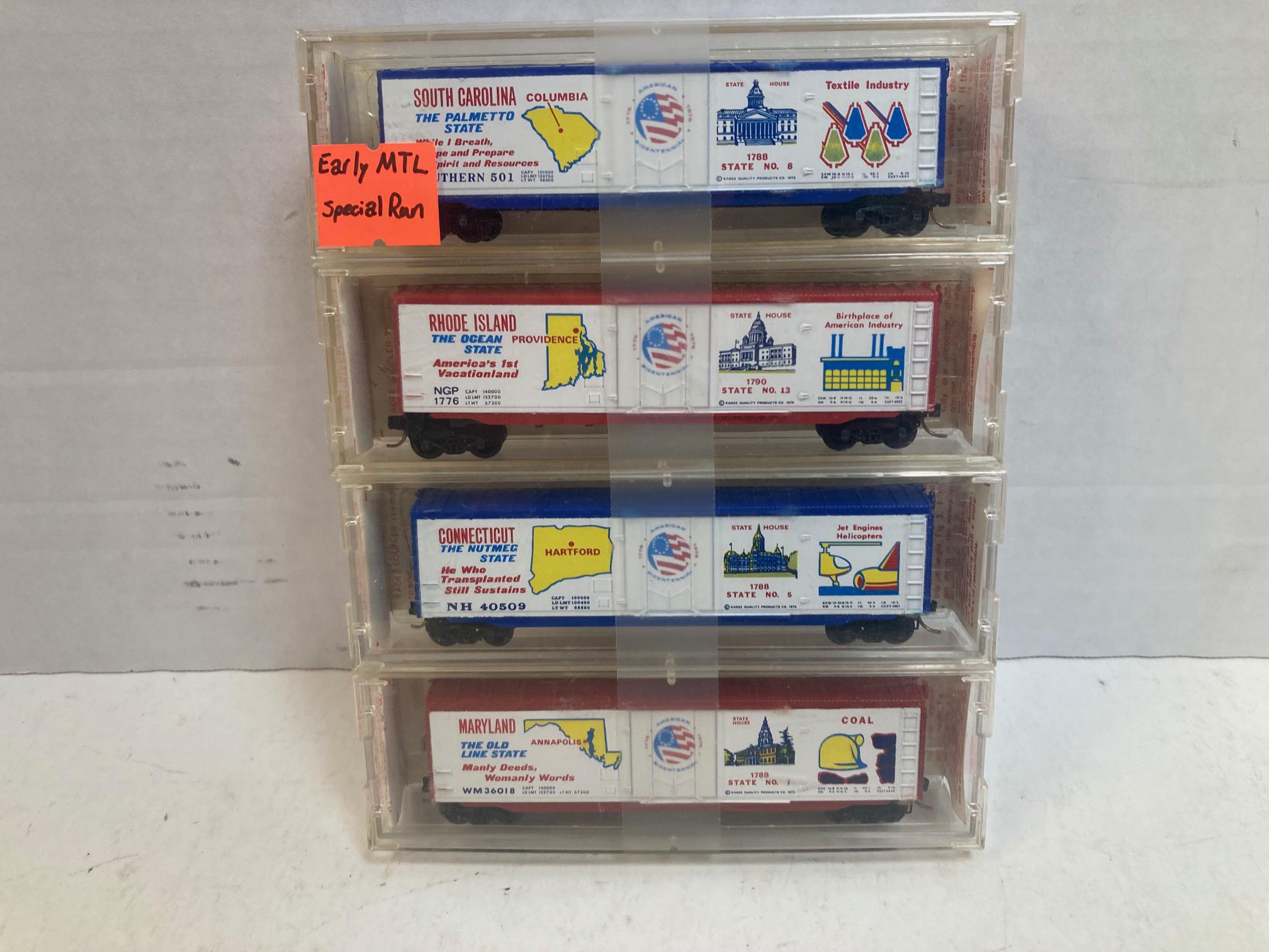 Kadee Micro-Trains Bicentennial 50’ Boxcar 4-Pack – SC 38110, RI 38030, CT 38020, ML 38060 – N Scale LNIB