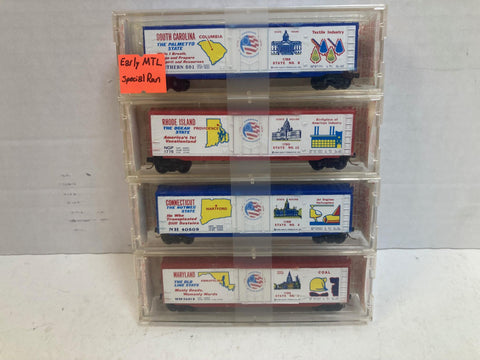 Kadee Micro-Trains Bicentennial 50’ Boxcar 4-Pack – SC 38110, RI 38030, CT 38020, ML 38060 – N Scale LNIB