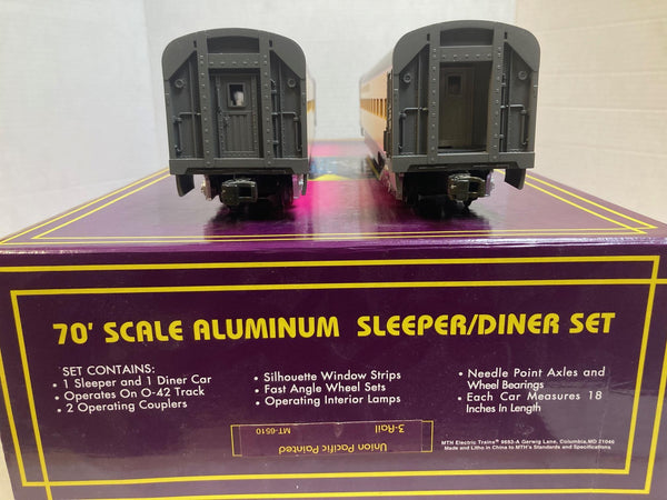 MTH Premier 20-6606 Union Pacific 2-Car 70’ Aluminum Sleeper/Diner - LED Upgraded