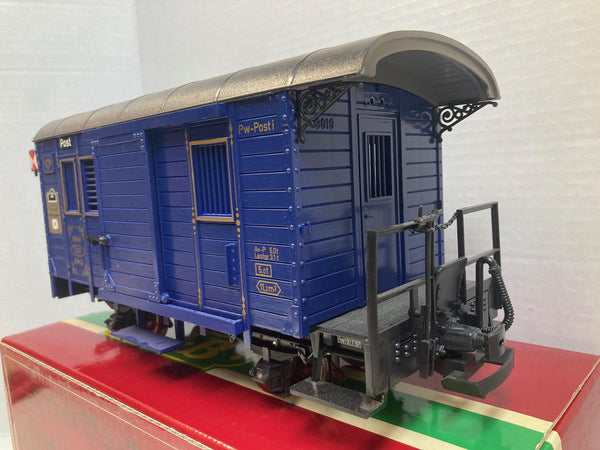 LGB 1985 Blue Postal/Anniversary Post-Wagen – G-Scale, Lighted, Very Good Condition